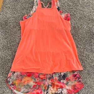 Athleta Kids Matching Set (tank and shorts) in Coral and Floral size 14